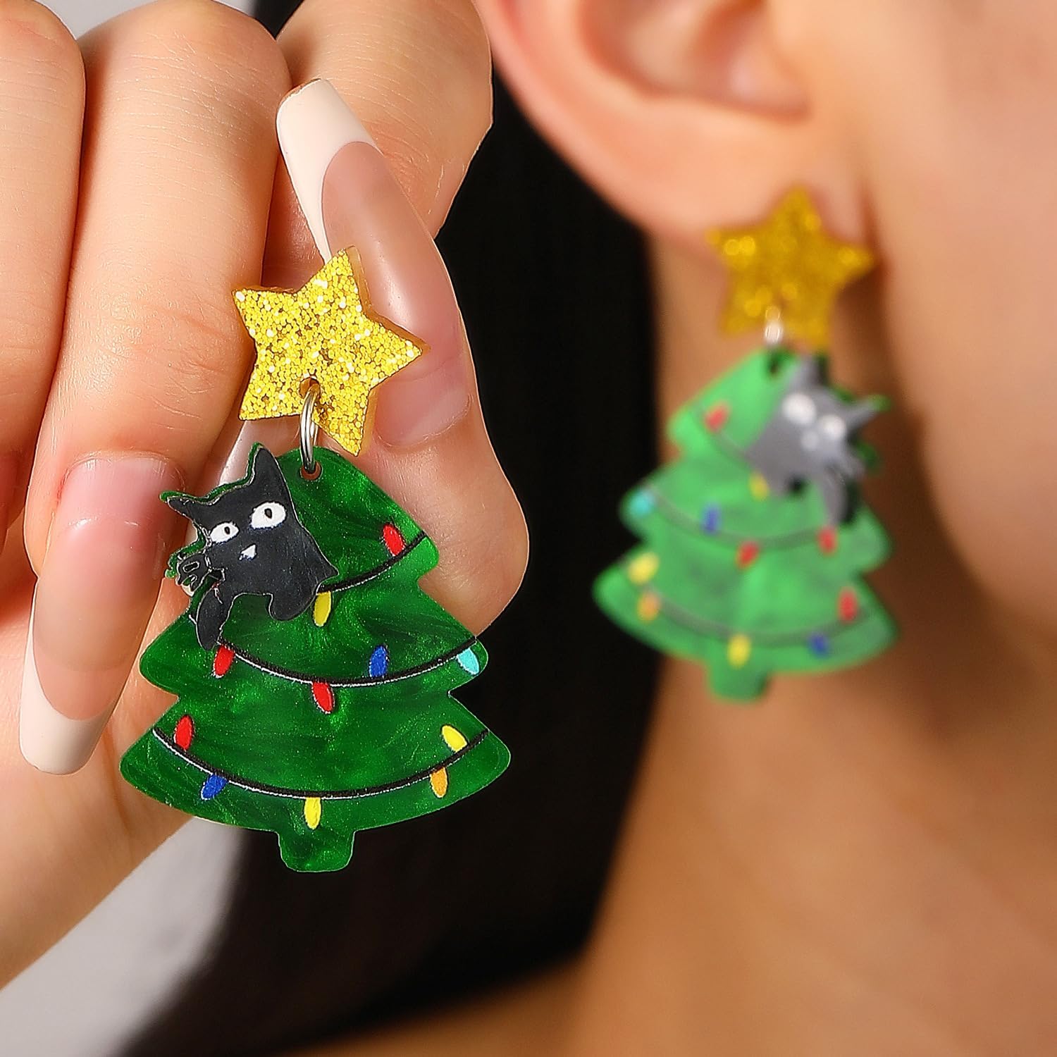 Christmas Tree Cake Earrings For Women Drop Dangling Funky Holiday Earrings Jewelry (F) - Image 2