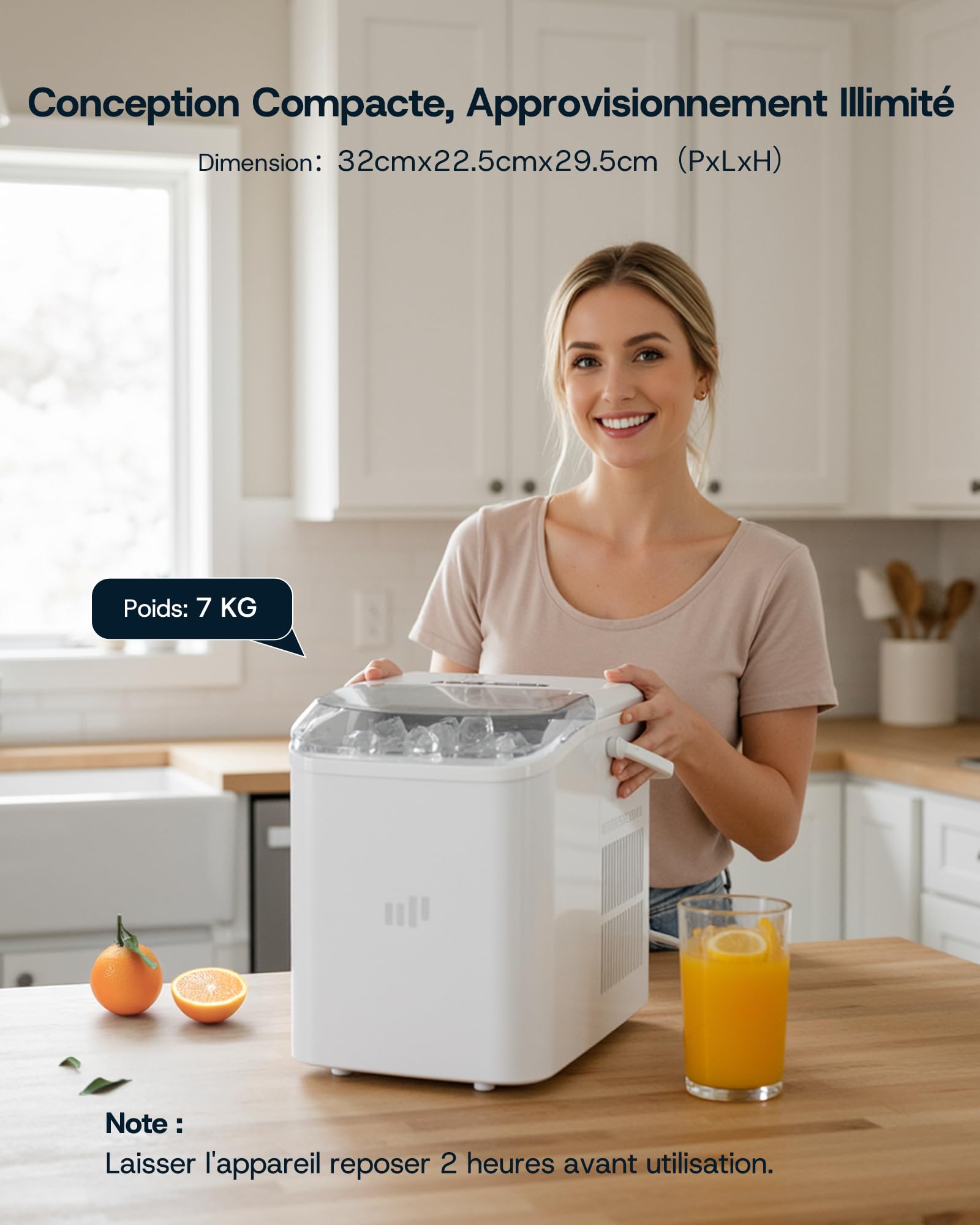 Upstreman Machine à Glaçons,9 Glacons en 6-8 Min,12kg/24h,2 Tailles de Glaçons,1,5L,Autonettoyante,Machine a Glace Portable pour Maison,Cuisine,Camping,Blanc,BI12