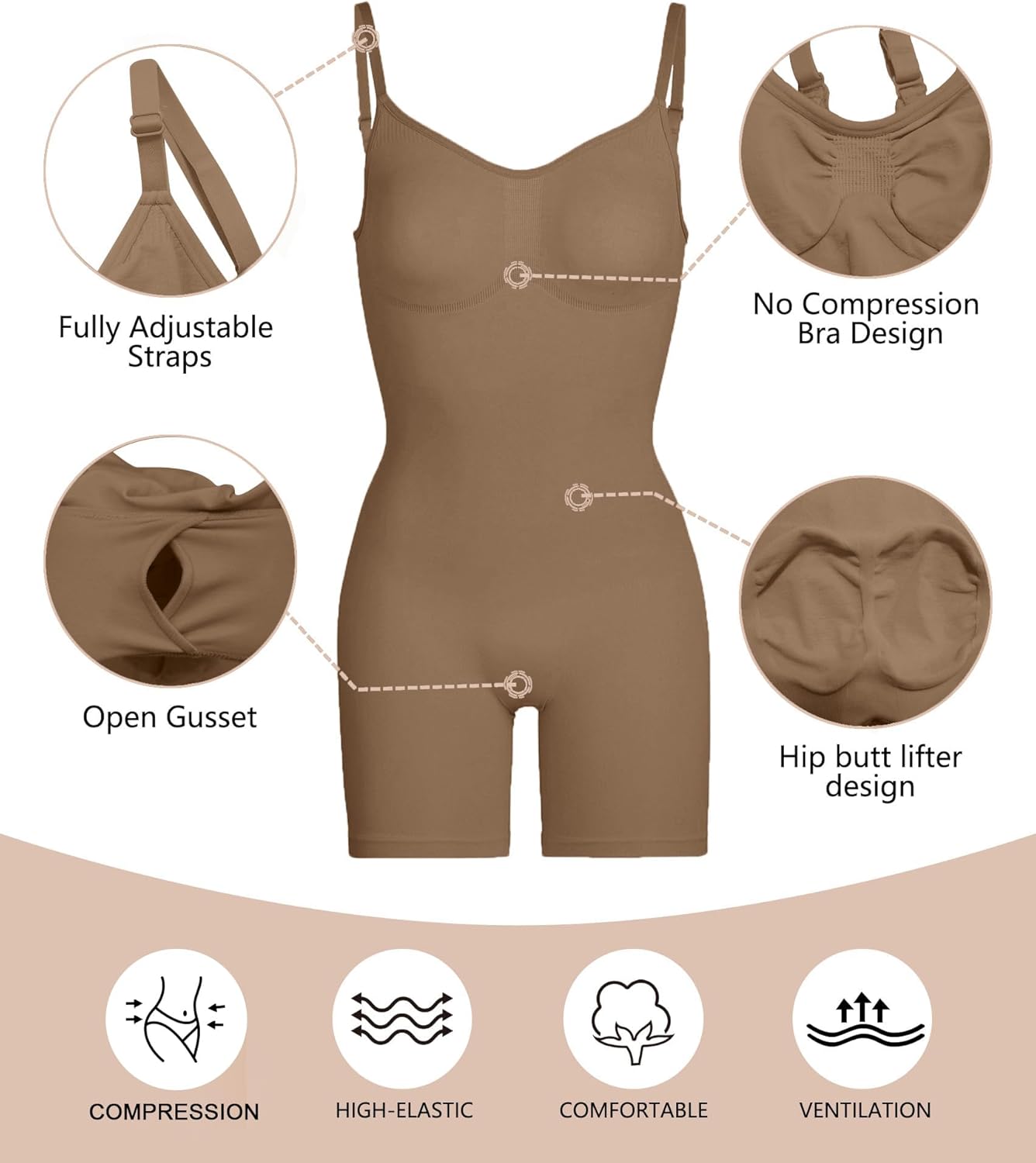 SHAPERX Shapewear for Women Tummy Control Bodysuit Mid Thigh Butt Lifter Body Shaper Shorts - Image 4