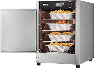 Hot Box Food Warmer, 4-Tier Concession Warmer with Water Tray, 4 Pans, Single-Door and Adjustable Shelves, Stainless Steel Food Warmer Cabinet, Ideal for Storing Pizza, Chicken, Restaurant
