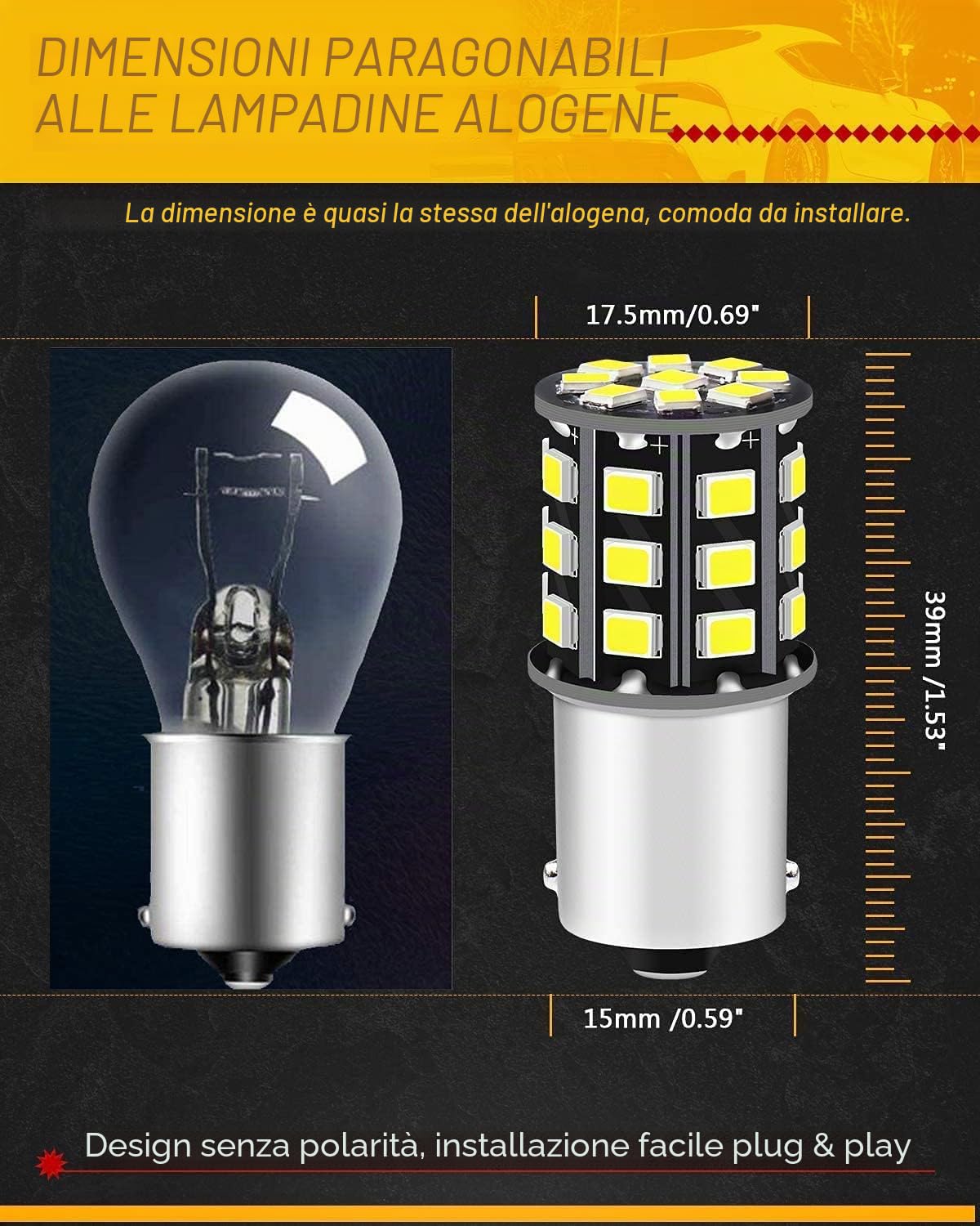 Defvnsy P21W 1156 BA15S Lampadina LED, Estremamente Luminoso Bianco 12V-24V Senza Polarità 1141 1003 7506 Lampadine Auto, 33SMD 2835 Lampadina Per Luci Di Backup, Luci Di Stop, Luci Di Guida