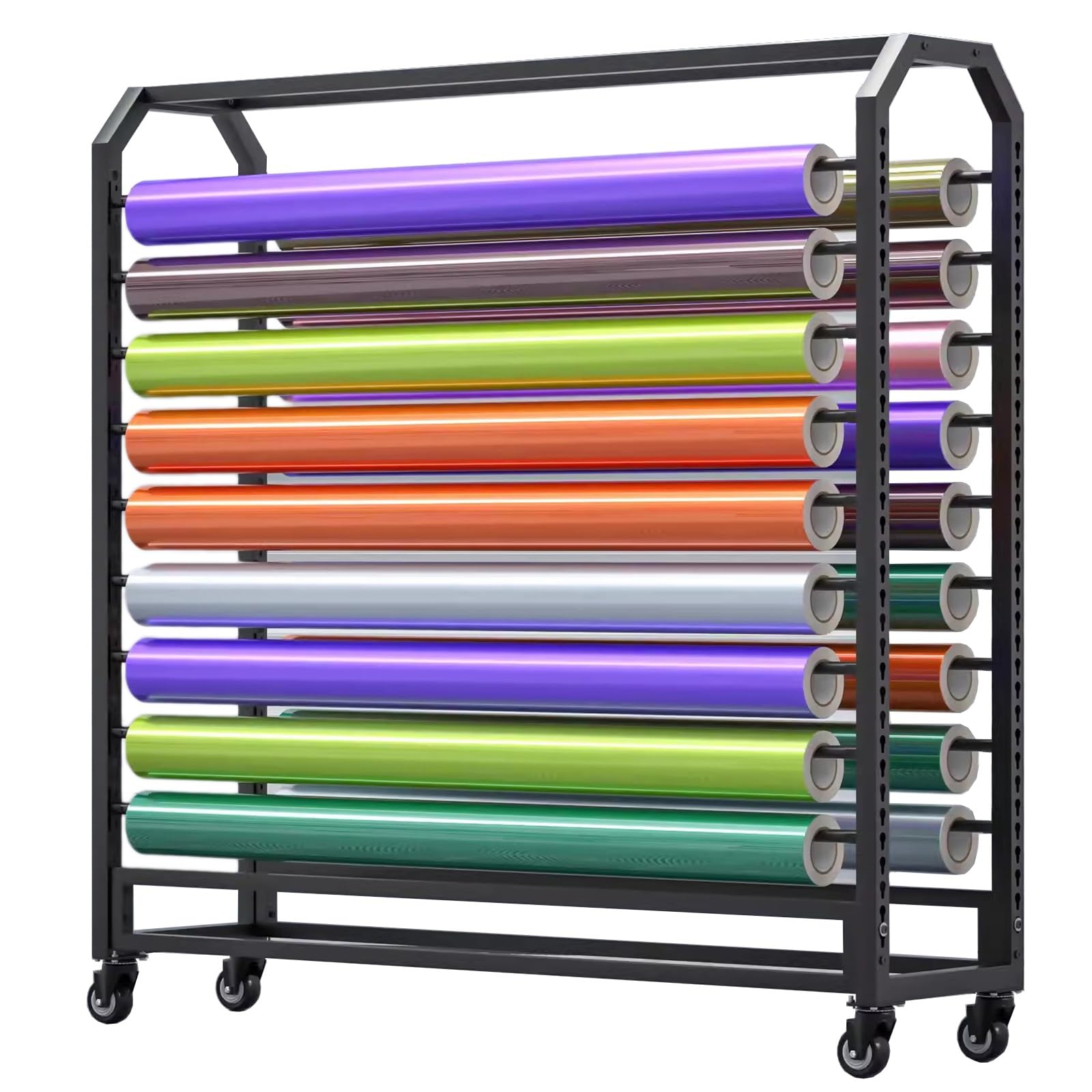 Commercial Car Wrap Display Rack Adjustable Fabric Cart with Hanging Rod for Retail Stores, Car Shops, Studios, Holds Multiple Rolls