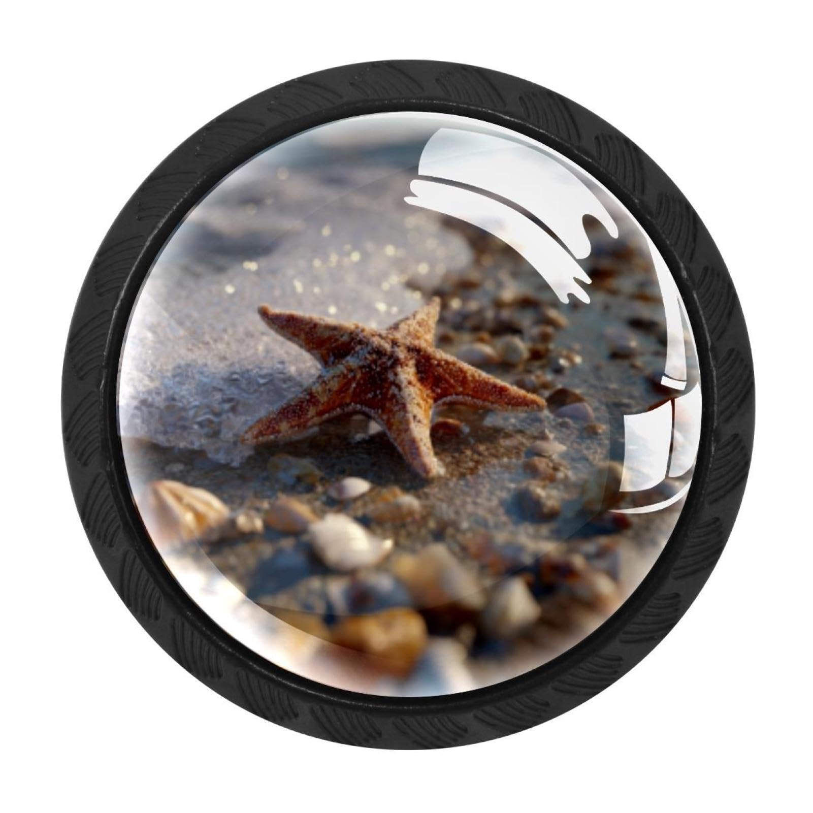 CHENZZZZ 4 Pack Starfish Shell Beach (3) Kitchen Cabinet Knobs Drawer Knobs Dresser Knobs Matte Black Zinc Knobs Drawer Pulls Door Knobs Dresser Drawer Handles Knobs for Dresser Drawers