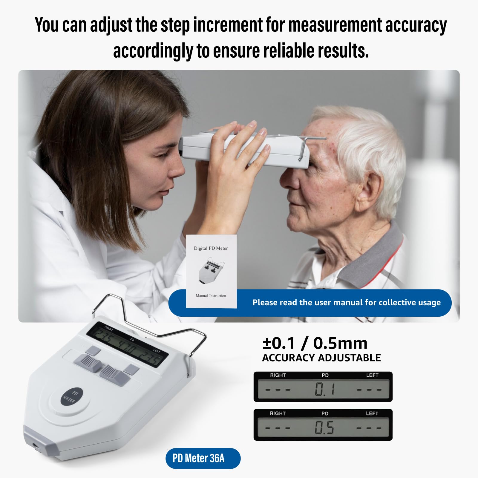 Eye Pd Meter Pupilo - Pupilómetro digital óptico LED, lámpara de objetivo, medidor de distancia interior, precisión de 0,1 mm, certificación CE 9A