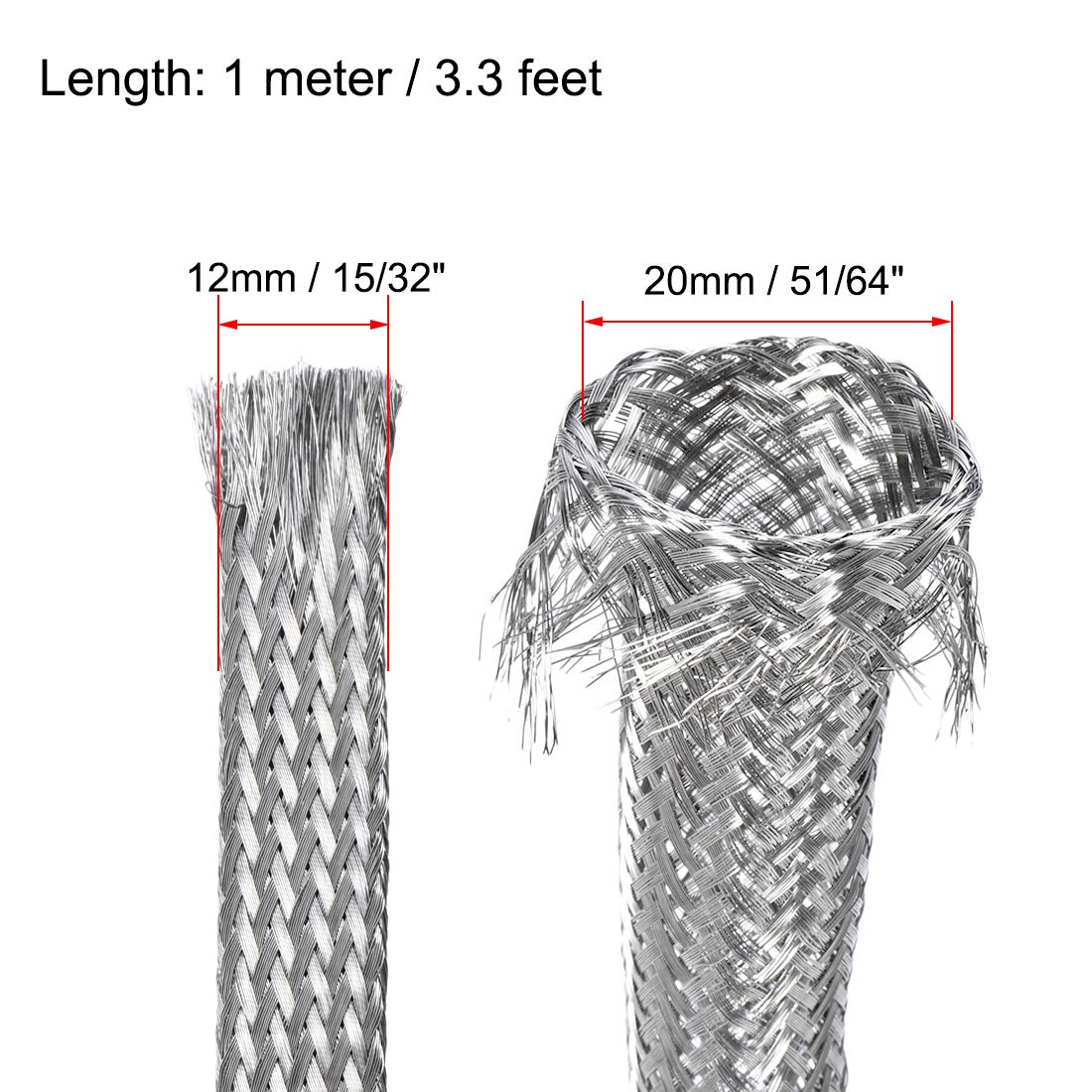 Uxcell 3.3-Foot 304 Stainless Steel Expandable Sleeving – 15/32 Inch Flat Width, Max Expansion 20mm, Hose Cover For Rodent Protection, High-Temperature Applications, And Cable Organizing