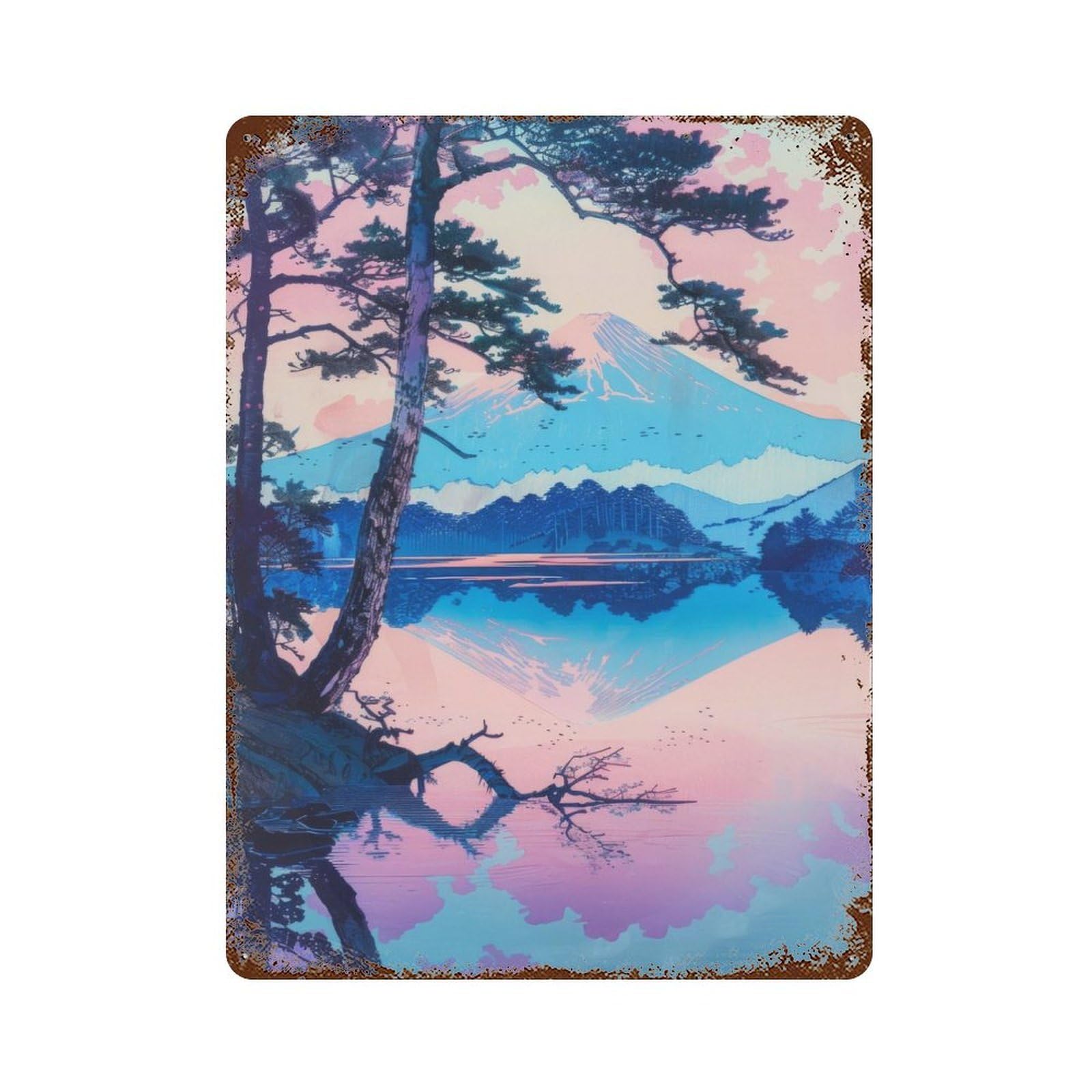 Mountain Lake Decorative Tin Sign 15.7"x11.8", for Bistro, Counter And Cafe Decor, Retro Wall Decor