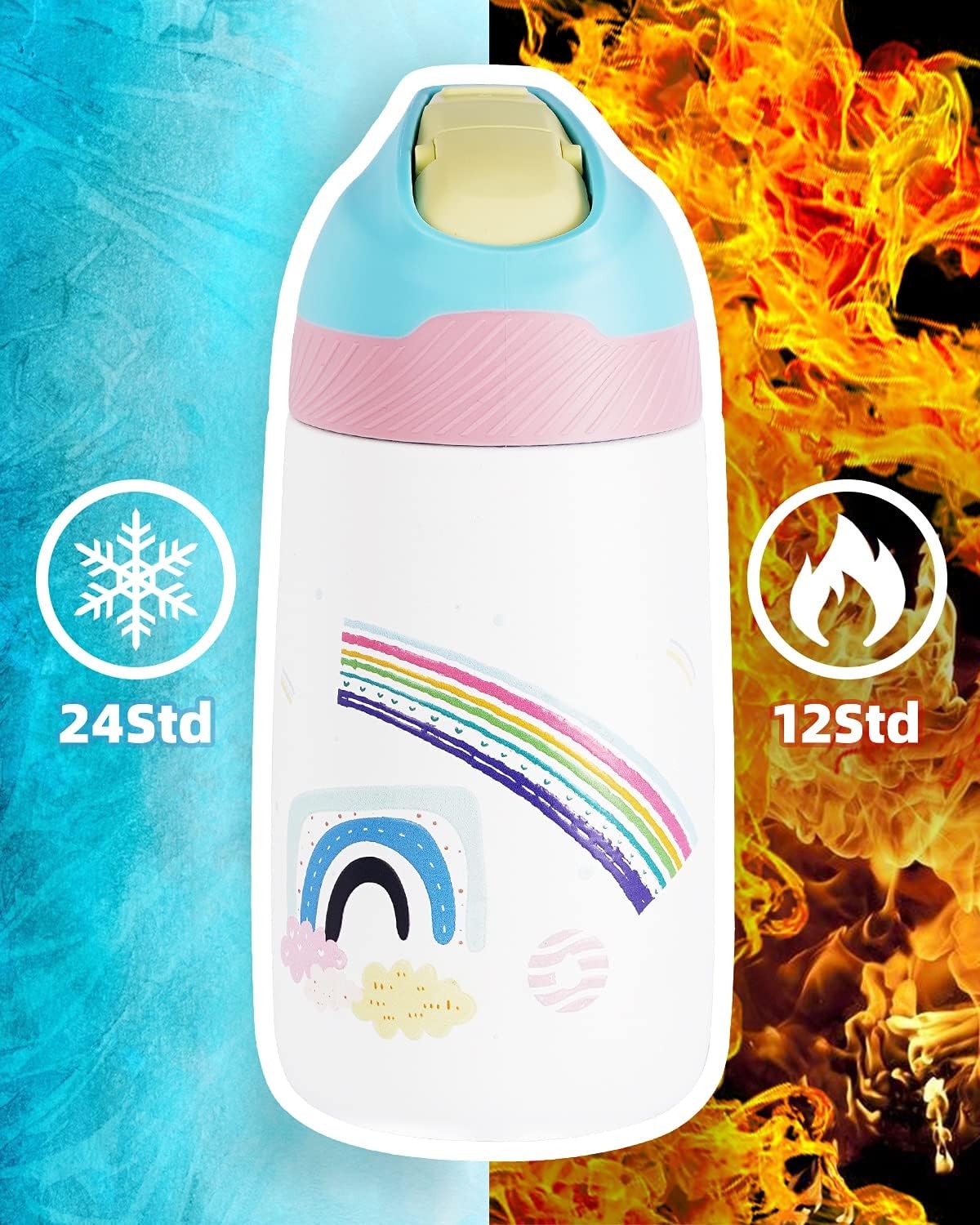 Fjbottle Niños 350ml Botella de Agua Acero Inoxidable con Pajita, Sin Fugas, sin bpa botella termica Reutilizable