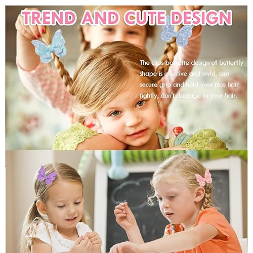 Miniatura 4 de 20 pinzas de mariposa con purpurina para niñas y adolescentes, pinzas antideslizantes de mariposa para niños, accesorios para el cabello