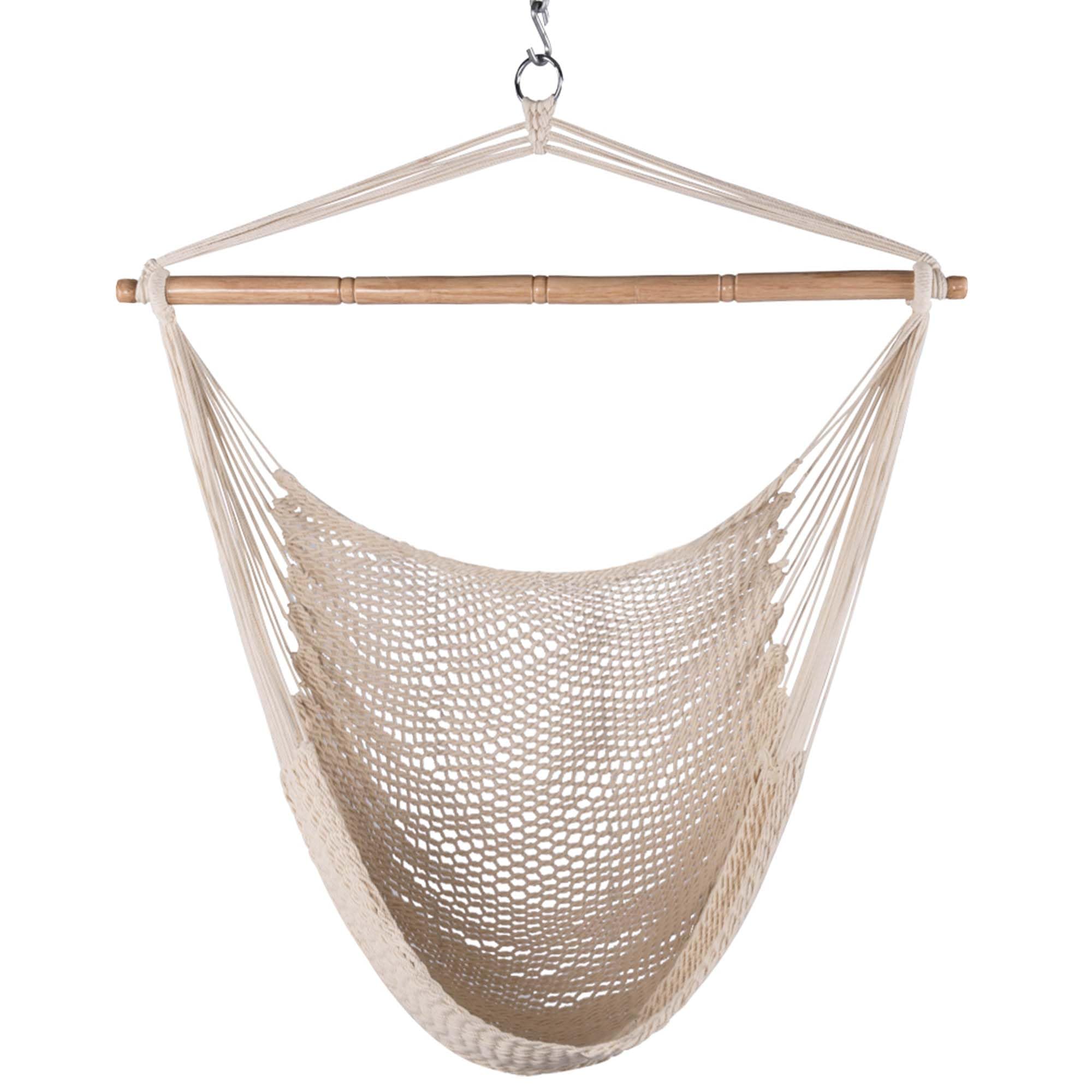 Chair Caribbean Hanging Rope Weaving Chair with 40" Hardwood Spreader Bar and Soft-Spun Cotton Rope for Indoor/Outdoor Backyard & Living Room, Max 300 LBS, Natural