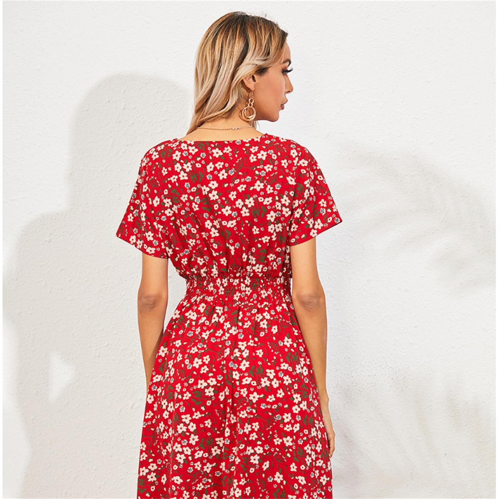 Ropa de Verano para Mujeres Ropa de Verano Flores de Manga Corta Vestidos de Tirantes de Cuello V Vestidos de Mujer Casual Hasta la Rodilla, HUTALIM, Blanco, s