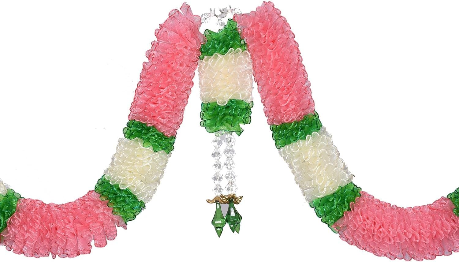 JVNX Handcrafted Net Ribbon Door Hanging Set, Pink & White – Decorative Fabric Flower Toran for Home, Festive & Party Décor (Fits 3–3.5 ft Doors)