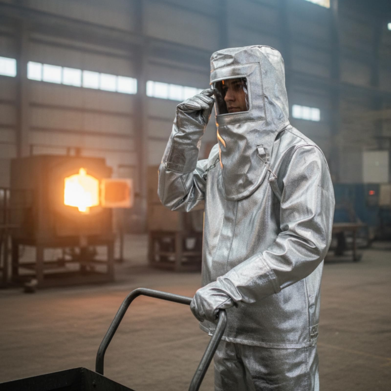 predolo Capuc Aluminizada Anticalórico Capuc con Pantalla Ignífugo Indumentaria Protección para Fundición, Trabajos en Caliente