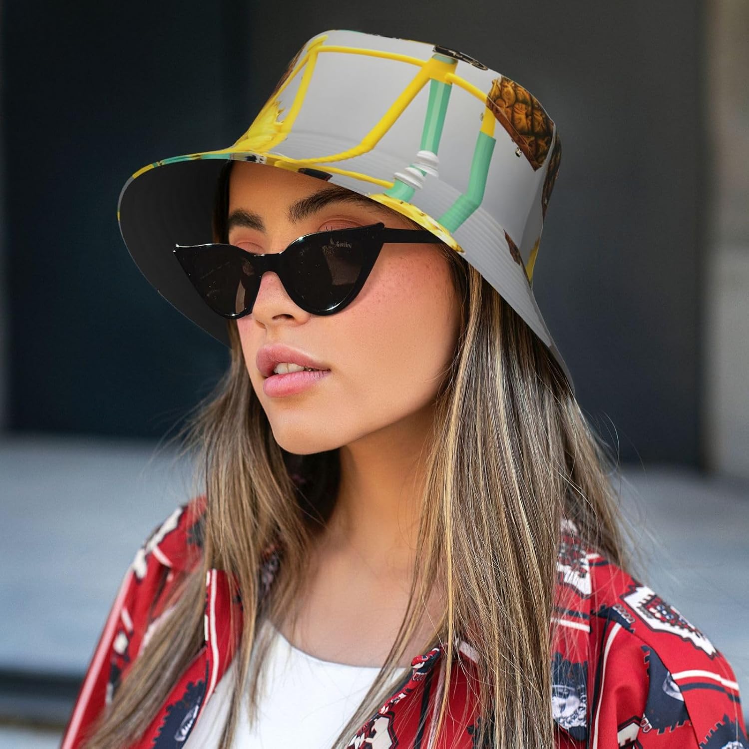 Pineapple Bike Print Sun Hat Outdoor Fisherman Cap Summer Bucket Hat Beach for Men Women Black