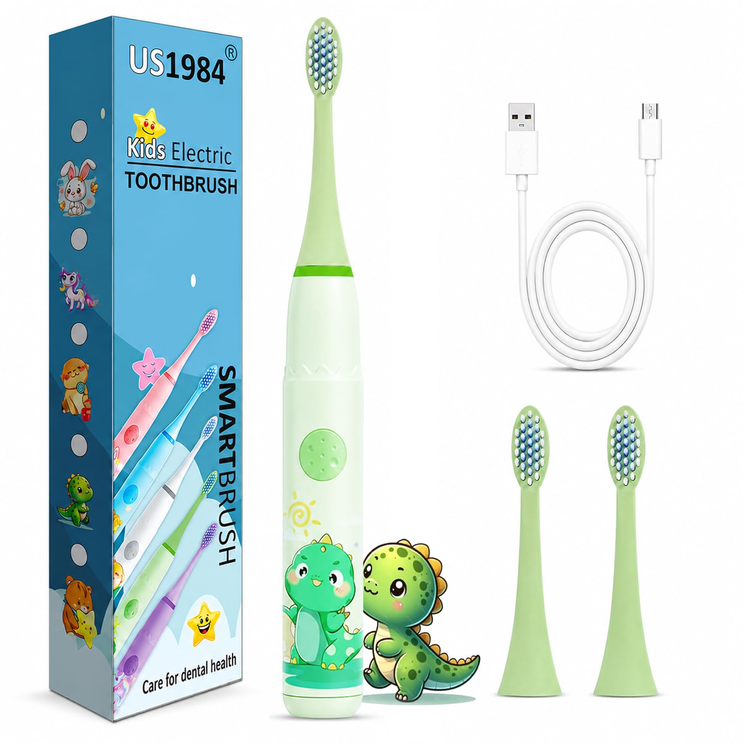 Sonic Electric Toothbrush for Kids with 4 Modes, 3 Brush Heads & Rechargeable Battery, Ultra Soft Nylon Bristles, IPX7 Waterproof, Electric Power Tooth brush (Green)-image-19