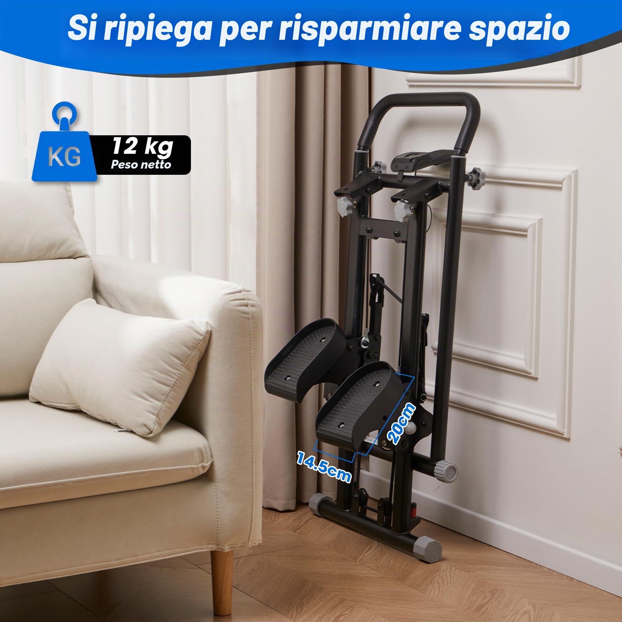 Stair Stepper Pieghevole, Stair Climber Stairmaster Regolabile, Stepper per la Casa con Resistenza Regolabile a 3 Livelli e schermo LCD