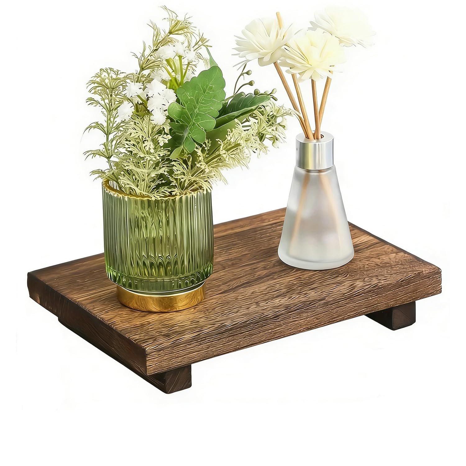 Wooden Pedestal Stand for Kitchen Bathroom Countertop, Small Wooden Tray with Pedestal, for Serving Candles, Bottles, Makeup Towels, Plant