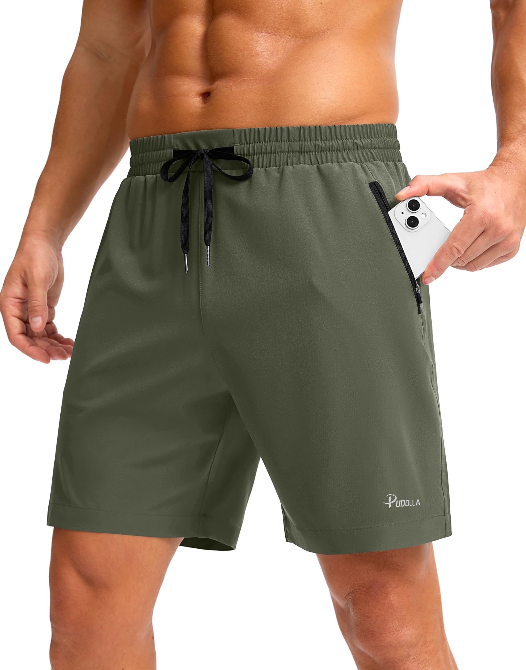 Pudolla Men's Running Gym Shorts with Zipper Pockets 5"/7"/ Lightweight Quick Dry Running Workout Athletic Short