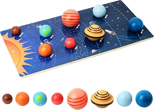 Tabla de modelo de sistema solar de madera, juguetes Montessori Planetas, rompecabezas de ciencia, aprendizaje espacial STEM para niños de 4 a 8