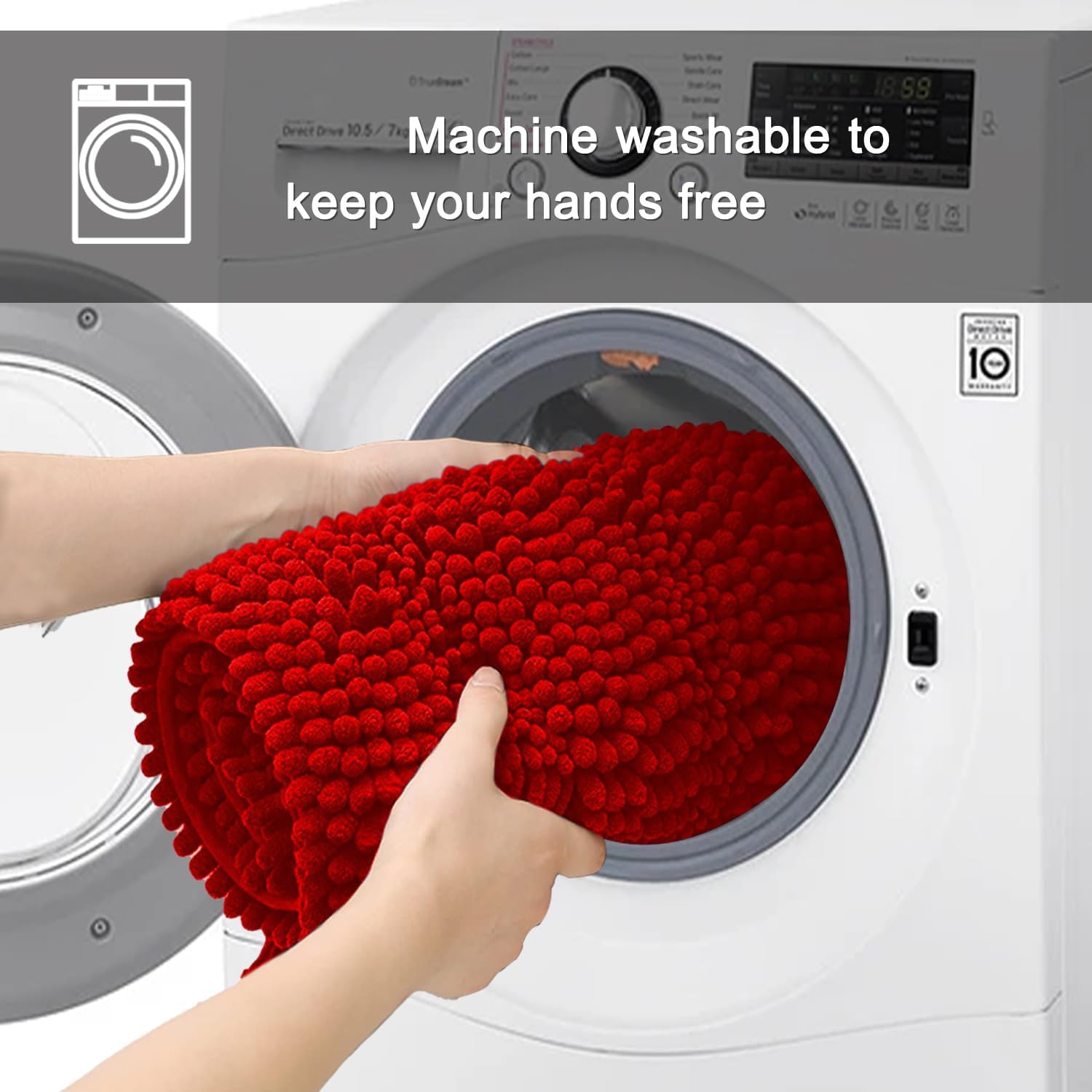 Bathroom Rugs Chenille Bath Rug,Super Absorbent Chenille Bathroom mat and Strong PVC Non-Slip Backing for Toilet Rugs Washable,Machine Washable,Bath Mats for Bathrooms, 47"x20", Red