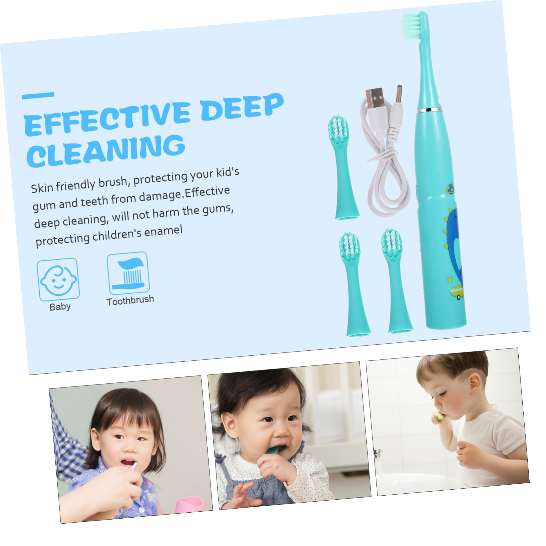 GLEAVI 3sets Spazzolini Elettrici Per Animati Spazzolini e Impermeabili Per La Dei Dei Colore Blu