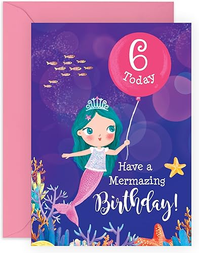 CENTRAL 23 Tarjeta de sexto cumpleaños para niñas – Mermazing Mermaid 6th Bday – Seis años – Tarjeta de felicitación de feliz 6º cumpleaños para
