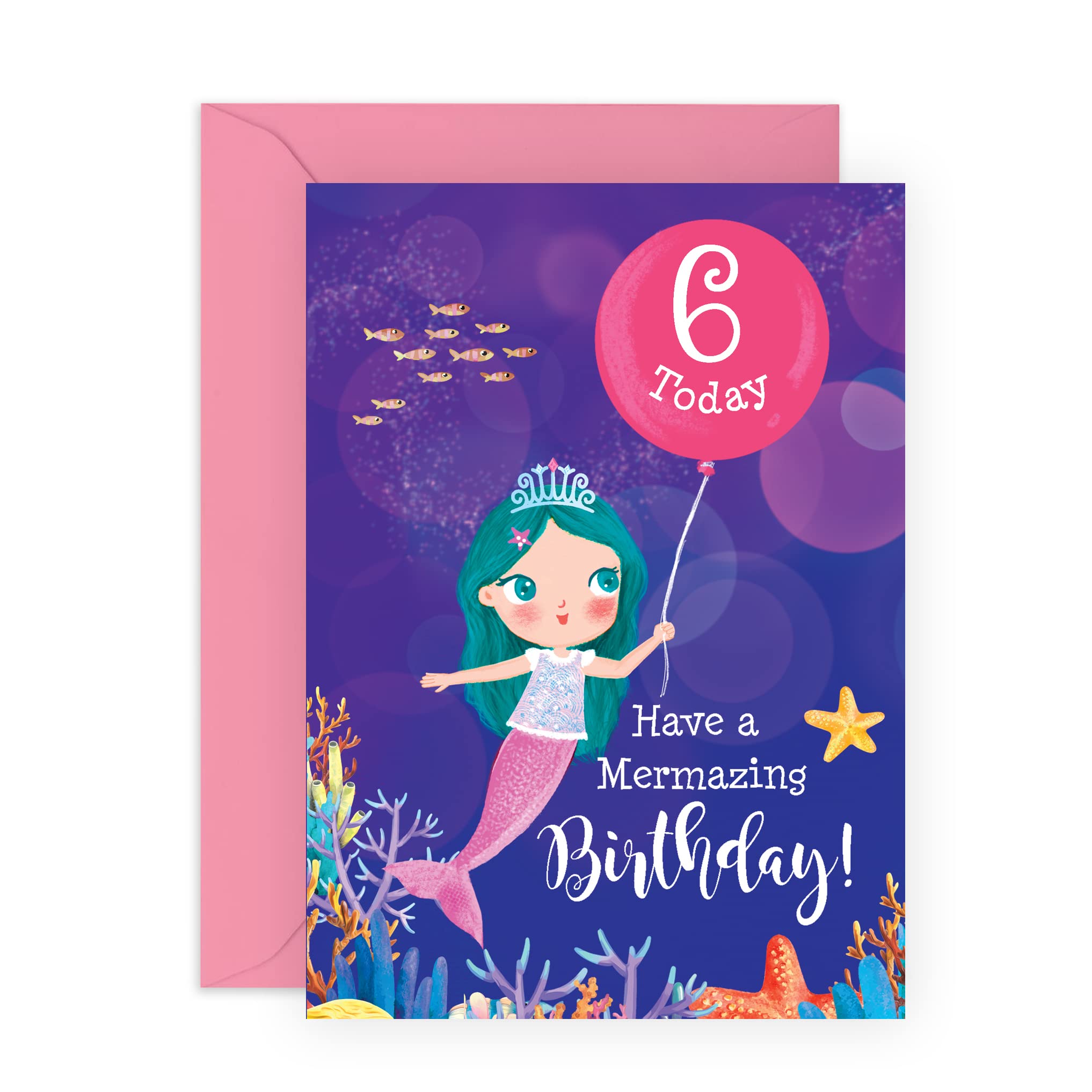 CENTRAL 23 Sixth Birthday Card for Girls - Mermazing Mermaid 6th Bday - Six Years Old - Happy 6th Birthday Greeting Card for Girls - Kids - Daughters - Niece - Sister - Comes With Stickers