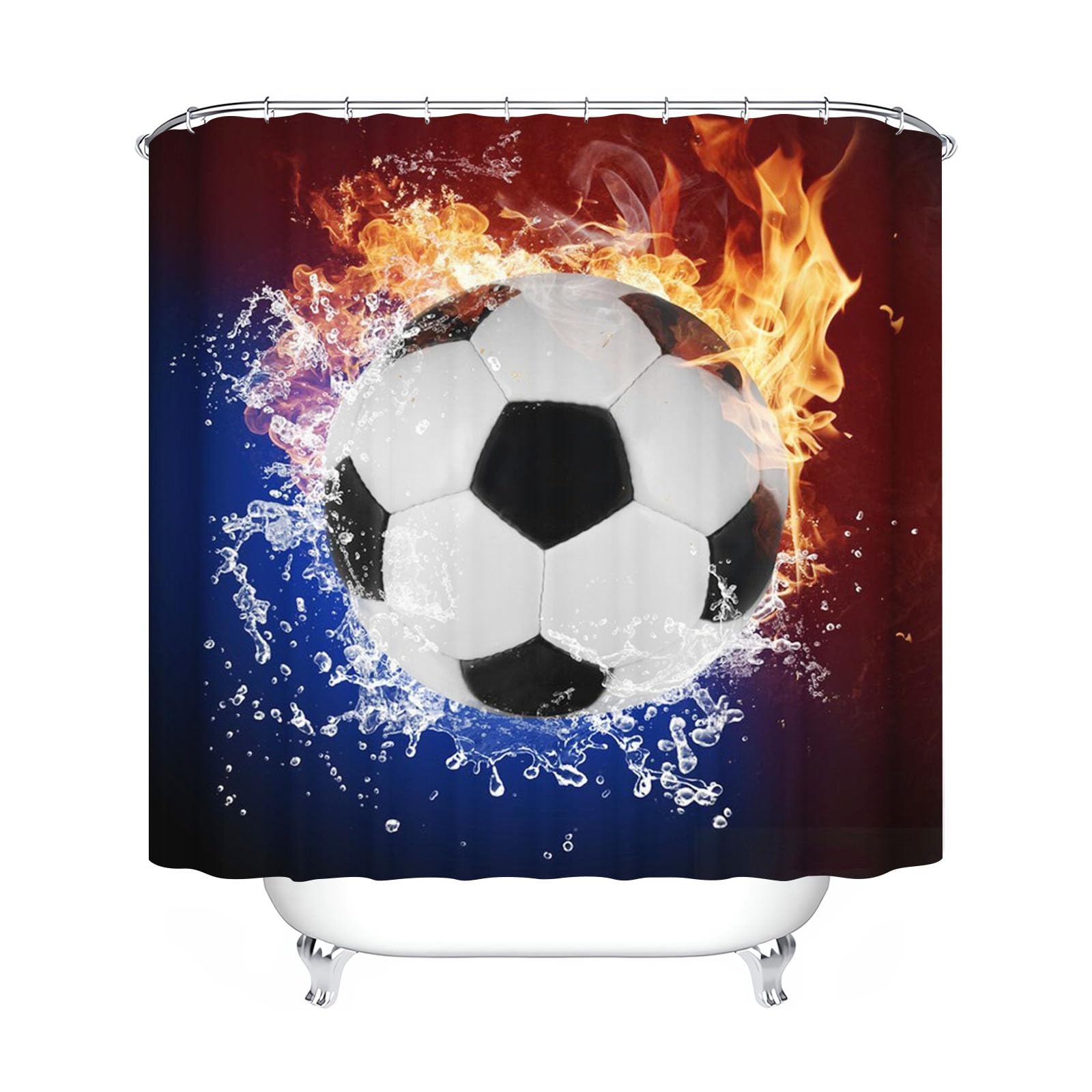 Fußball Duschvorhang 180x180 180x200 Sport Thema Fußball Duschvorhang Textil 3D Fußball Duschvorhänge Mit 12 Ringen Für Jungen, Kinder (1,180 x 200 cm)