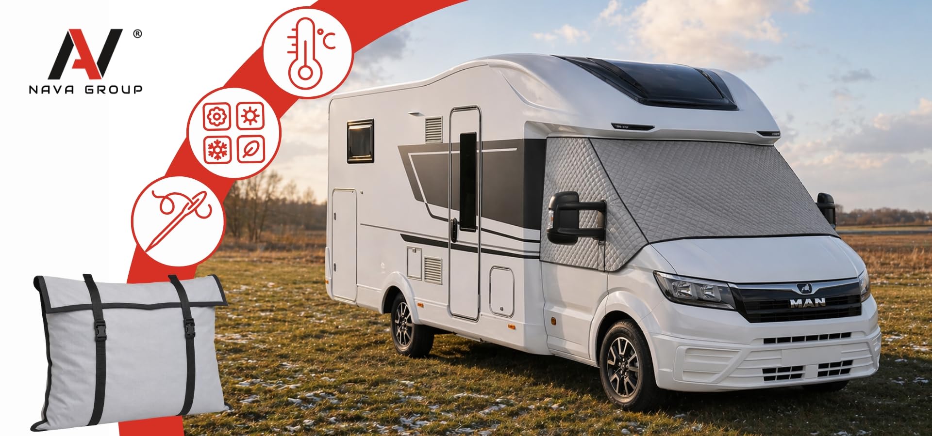 Thermomatte Außenisoliermatte für MAN TGE ab Baujahr 2021 Wohnmobil, Front- und Seitenscheibenabdeckung Fahrerhaus, Thermoschutz Sonnenschutz Winter Schnee EIS Abdeckung, 5-lagige Thermomatten