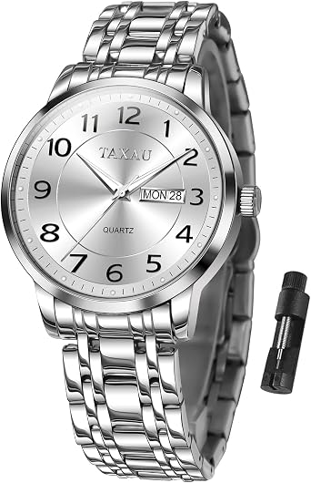 Taxau Stainless Steel Men's Watches Waterproof Watches Luxury Business Watches Multifunction Luminous Date Gift Men