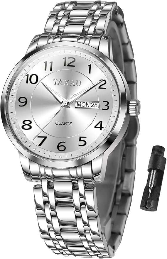 Taxau Stainless Steel Men's Watches Waterproof Watches Luxury Business Watches Multifunction Luminous Date Gift Men