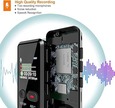 Digital Voice Recorder with Playback, Enhanced Audio Dictaphone with One Touch, 8G 1536Kbps HD Recording Noise Reduction USB Charge MP3 Player Recorder for Lecture Interview Meeting