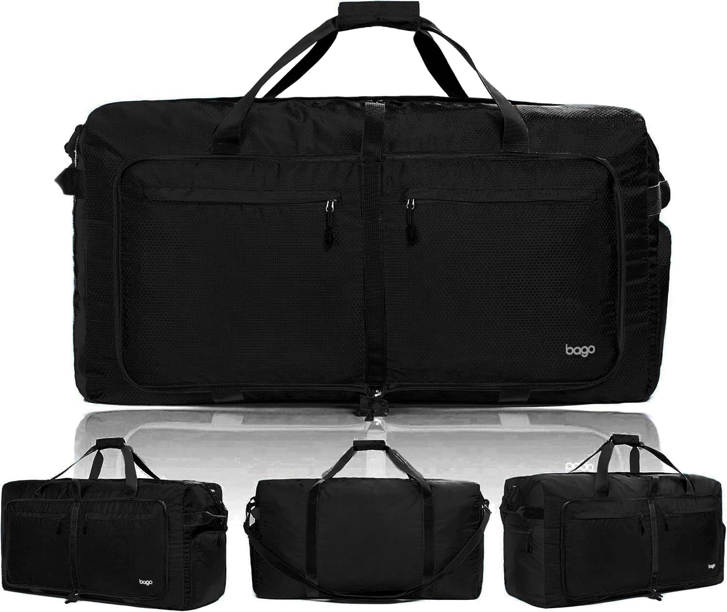 Bago Big XXL Foldable Duffel Bags for Traveling Women & Men - 140L Packable Duffle Bag for Travel with Shoe Compartment - Water Repellant, Heavy Duty, Lightweight Folding & Collapsible (All Black) - Image 10