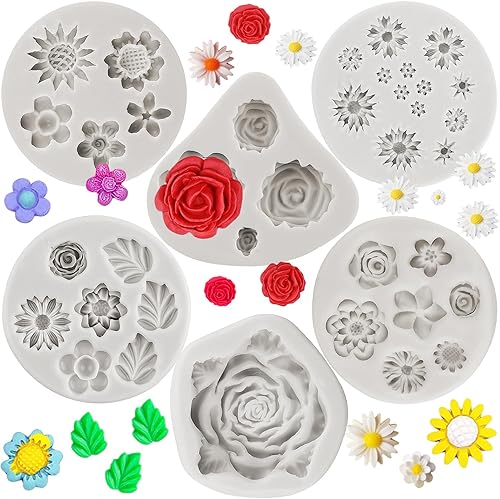Sijiangmold Moldes de silicona para fondant de flores, diseño de girasol, margarita, crisantemo, mini flores, dulces de silicona para decoración de