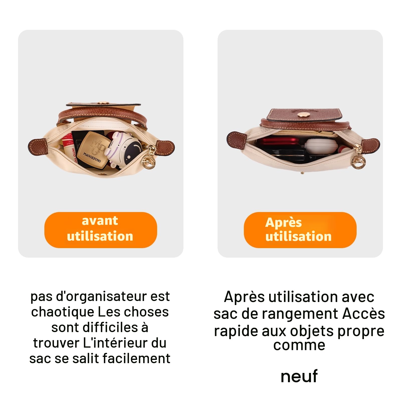 GADITIEK Organisateur de sac à main avec plusieurs poches, Beige-MINI
