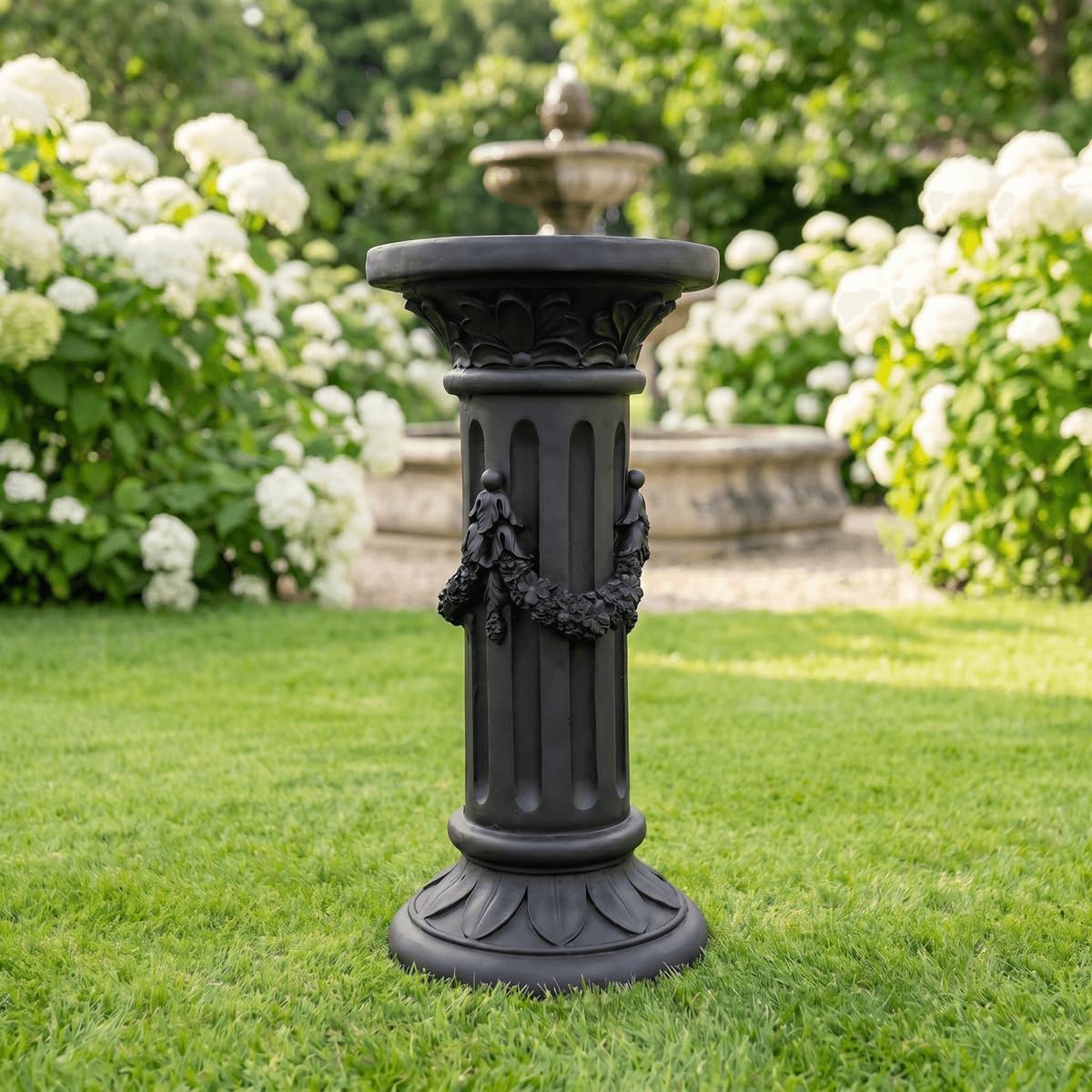 Outour Black 24" H Ornate Floral Garland Corinthian Column Statue Pillar Pedestal