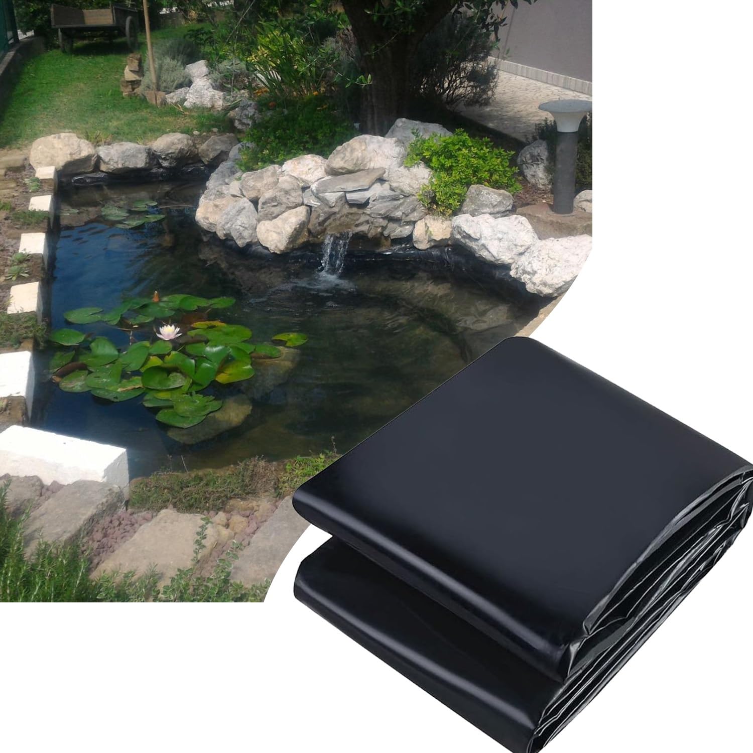 Yidechon Pond Liner, 8 Mil Durable HDPE Pond Liners for Fish Ponds, Aquaculture and Water Gardens, Black Pond Lining 3x13ft 16x20ft 23x29ft 39x39ft(Size:7x13ft)