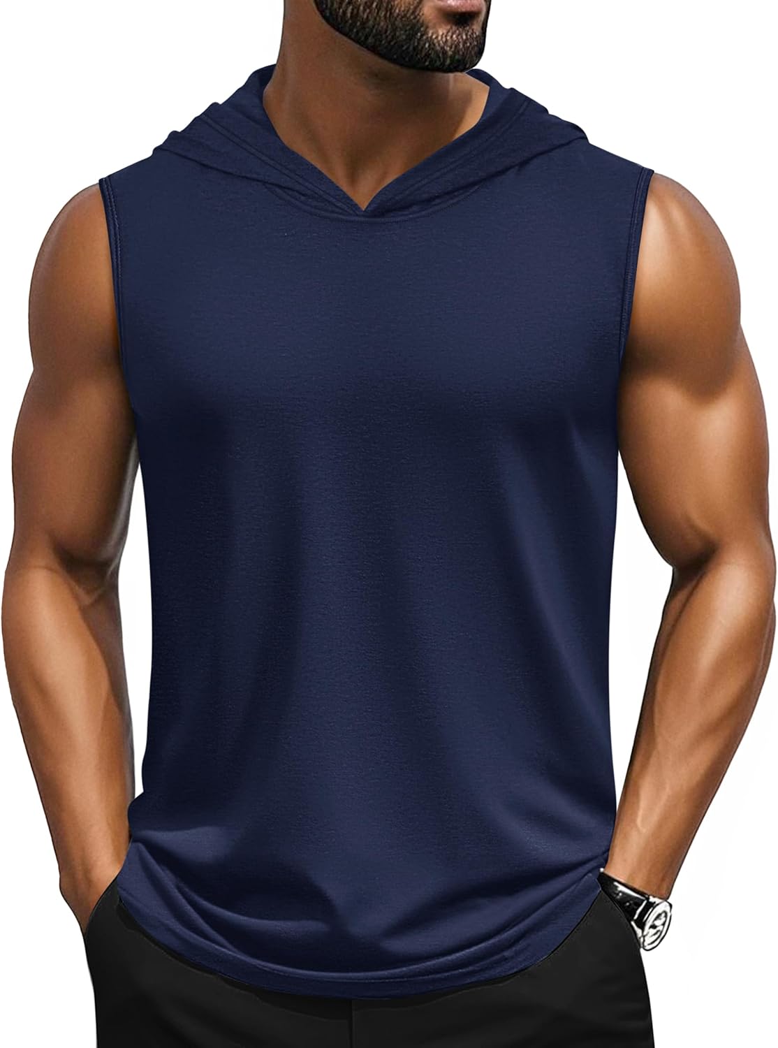 Cotrasen Men's UPF 50+ Hooded Tank Top Sleeveless Hoodies Lightweight Casual Gym Workout Shirts Cooling Muscle Tee Shirt