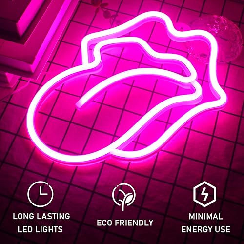 Miniatura 4 de Gamerneon Letrero de neón LED con forma de lengua grande para decoración de pared, letreros de neón USB para dormitorio, bar, pub, hotel, Navidad,