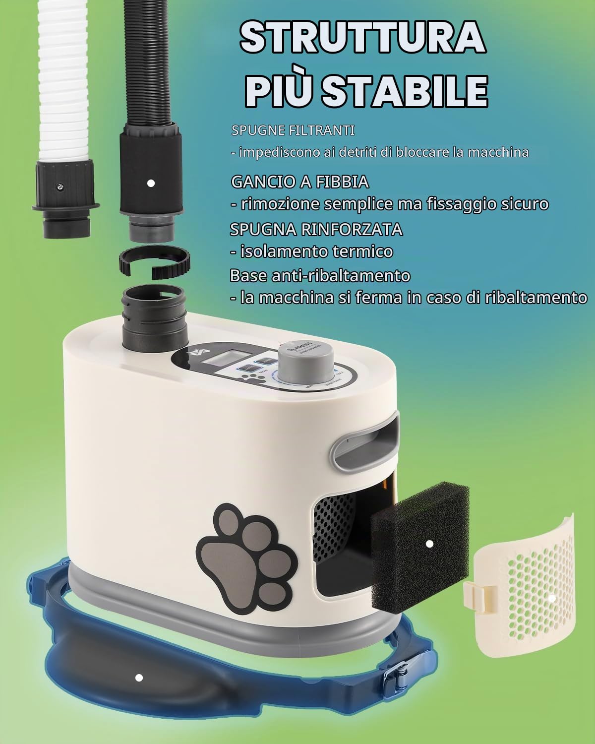 Mxmoonant 2000W Asciugacapelli 2-en-1 Pied pour Chien, écran LED | vitesse et température réglables, avec tube rigide réglable + tube souple normal inclus
