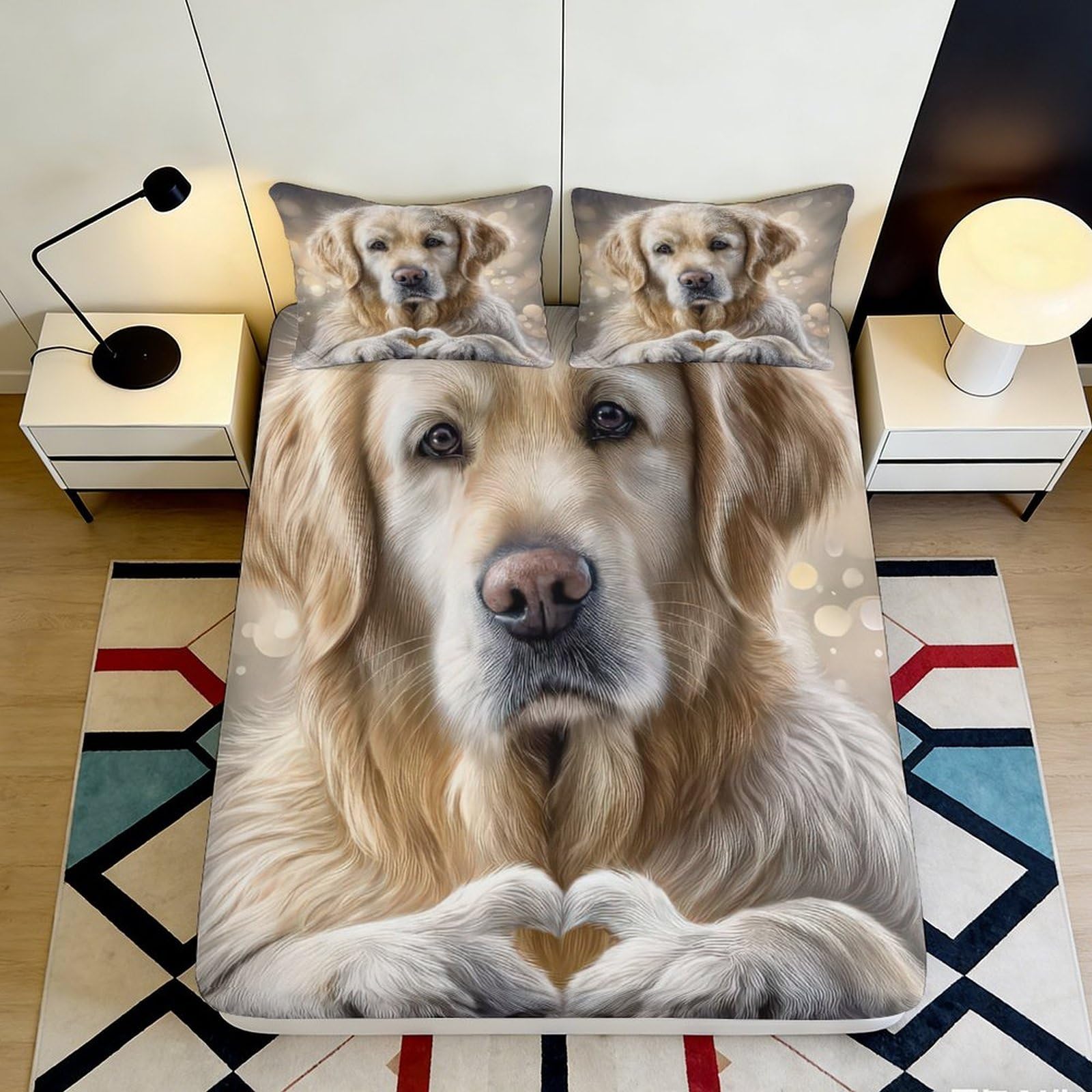 3D Printed Golden Retriever Fitted Sheet Microfiber Soft Dog Pattern Mattress Cover Bedroom Dorm Use 120x200cm 160x200x25cm