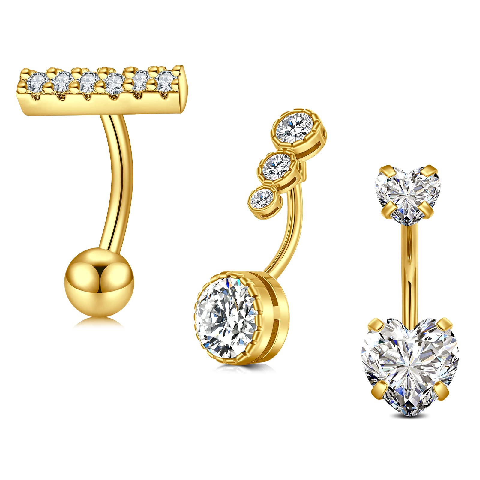 Crdifu5pcs Juego de Anillos para el Ombligo de Acero Inoxidable 14Gauge Ombligo Barras de Barras Joyas perforantes