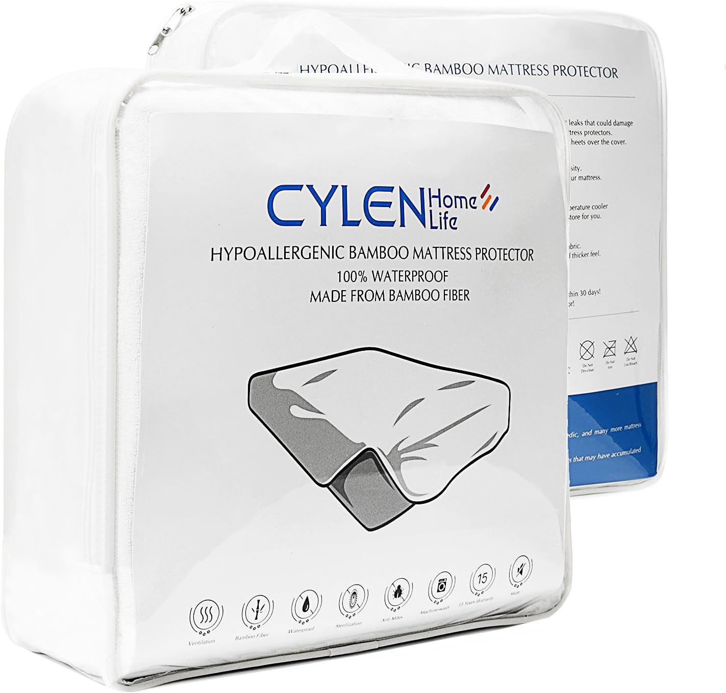 CYLEN HOME- DuPont Certified Bamboo Infused Luxury Viscose Rayon Waterproof Mattress Protector- Hypoallergenic Cooling
