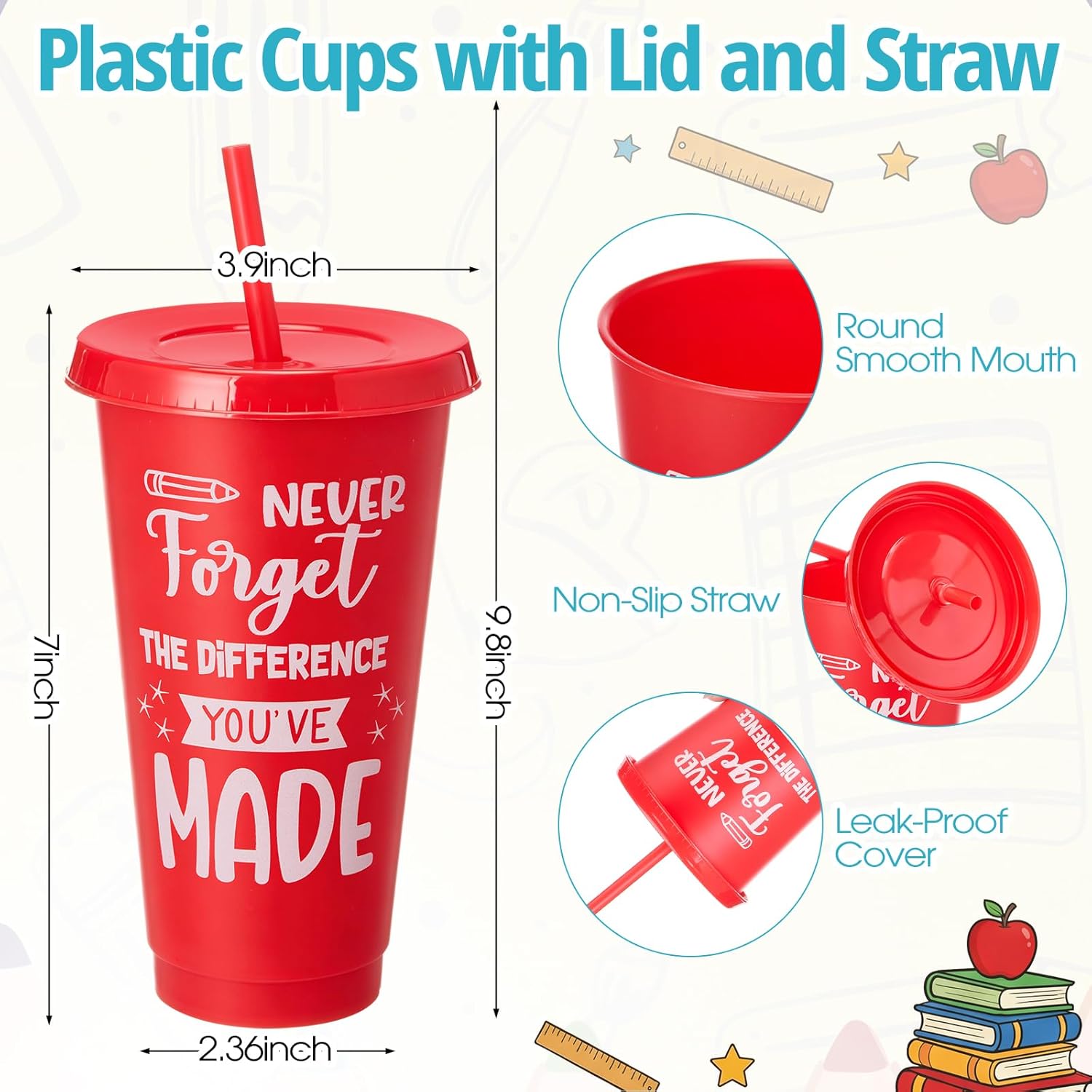 Vesici 25 Pcs Teacher Appreciation Gifts Set Include 24 oz Plastic Tumblers with Lids Straws Clear PVC Gift Bags Socks Sticky Notepad Ballpoint Pens Thank You Gifts for Graduation Teachers Party Favor