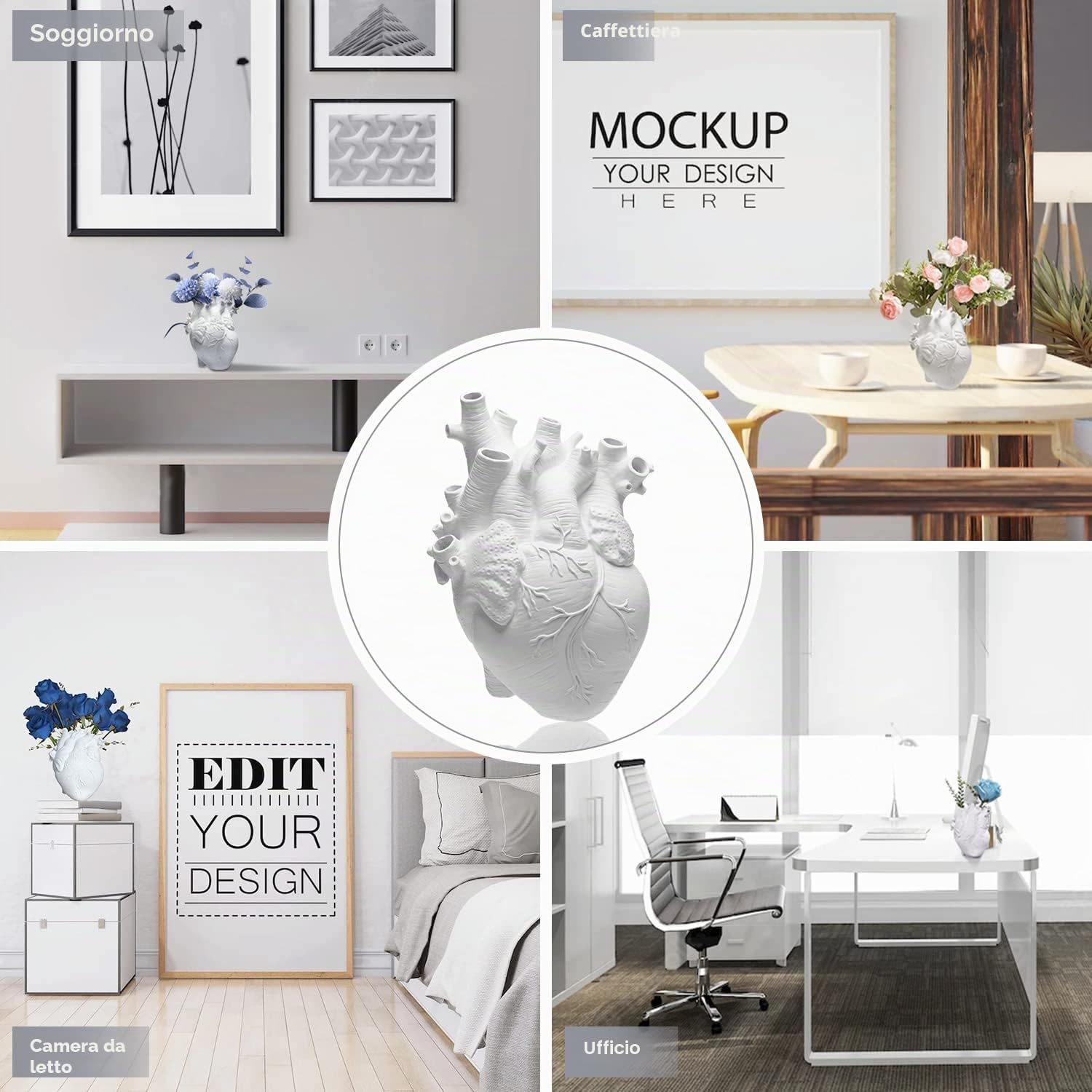 Vaso anatomico a forma di cuore in resina bianca per decorazione moderna della casa, regalo per diverse occasioni