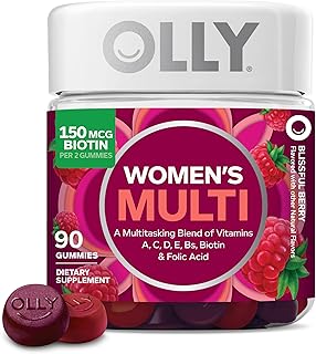 OLLY OLLY Women's Multivitamin Gummy, Vitamins A, D, C, E, Biotin, Folic Acid, Adult Chewable Vitamin, Berry Flavor, 45 Day Supply - 90 Count