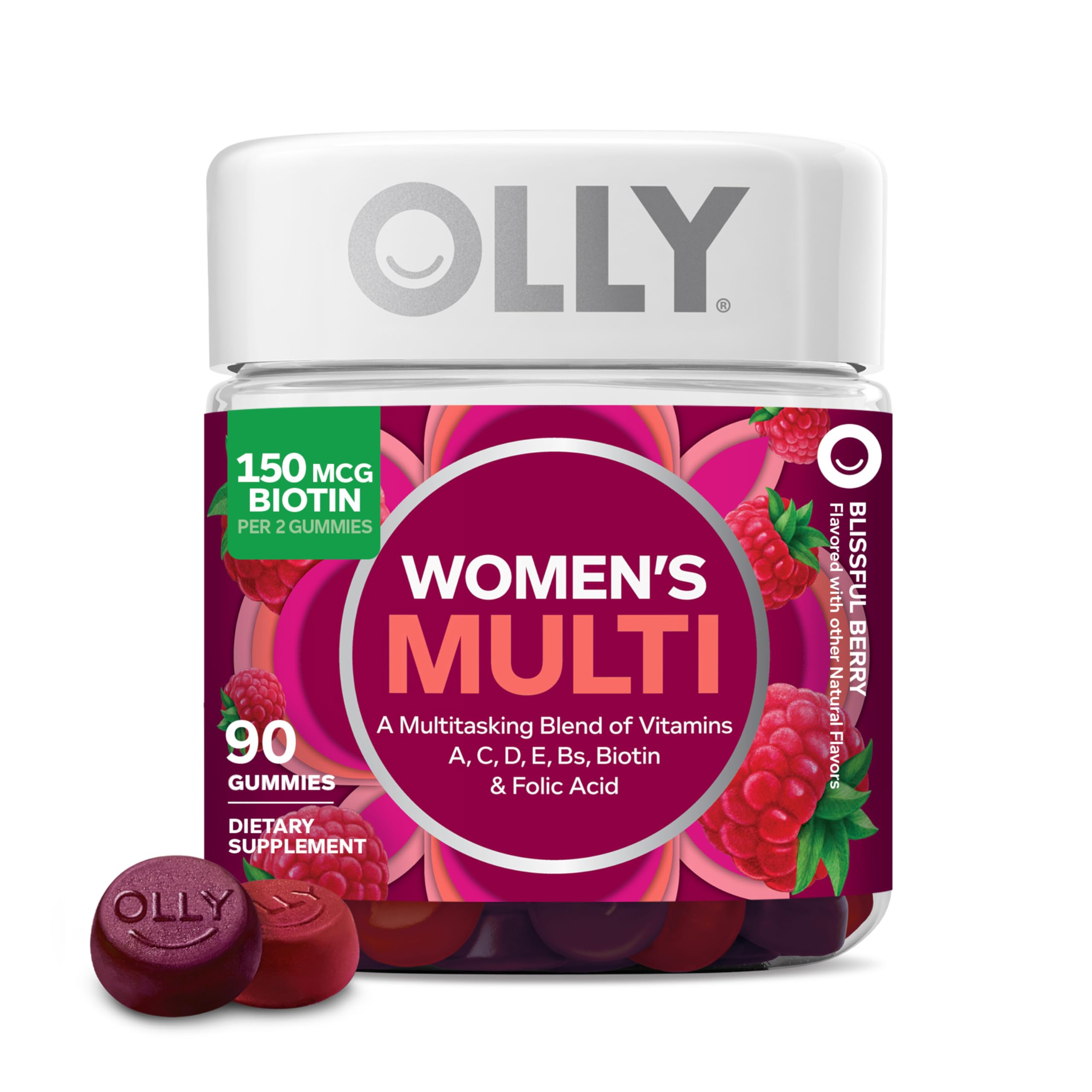 OLLY Women's Multivitamin Gummy, Vitamins A, D, C, E, Biotin, Folic Acid, Adult Chewable Vitamin, Berry Flavor, 45 Day Supply - 90 Count