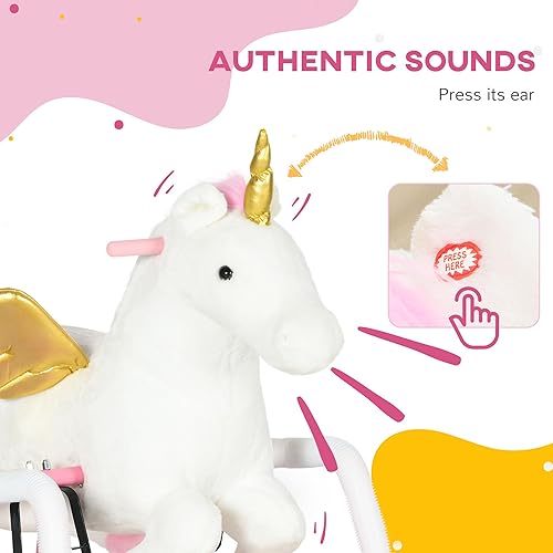 Miniatura 4 de Qaba Caballo mecedor de primavera, para niños de 5 a 12 años, juguete con sonido, diseño de unicornio, rosa
