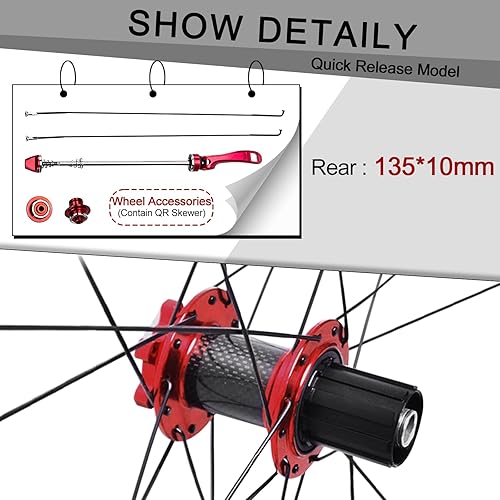 Miniatura 3 de BUCKLOS Juego de ruedas de bicicleta de montaña de 2627.529 pulgadas, ruedas MTB de cubo de carbono, frenos de disco de liberación rápida, radios