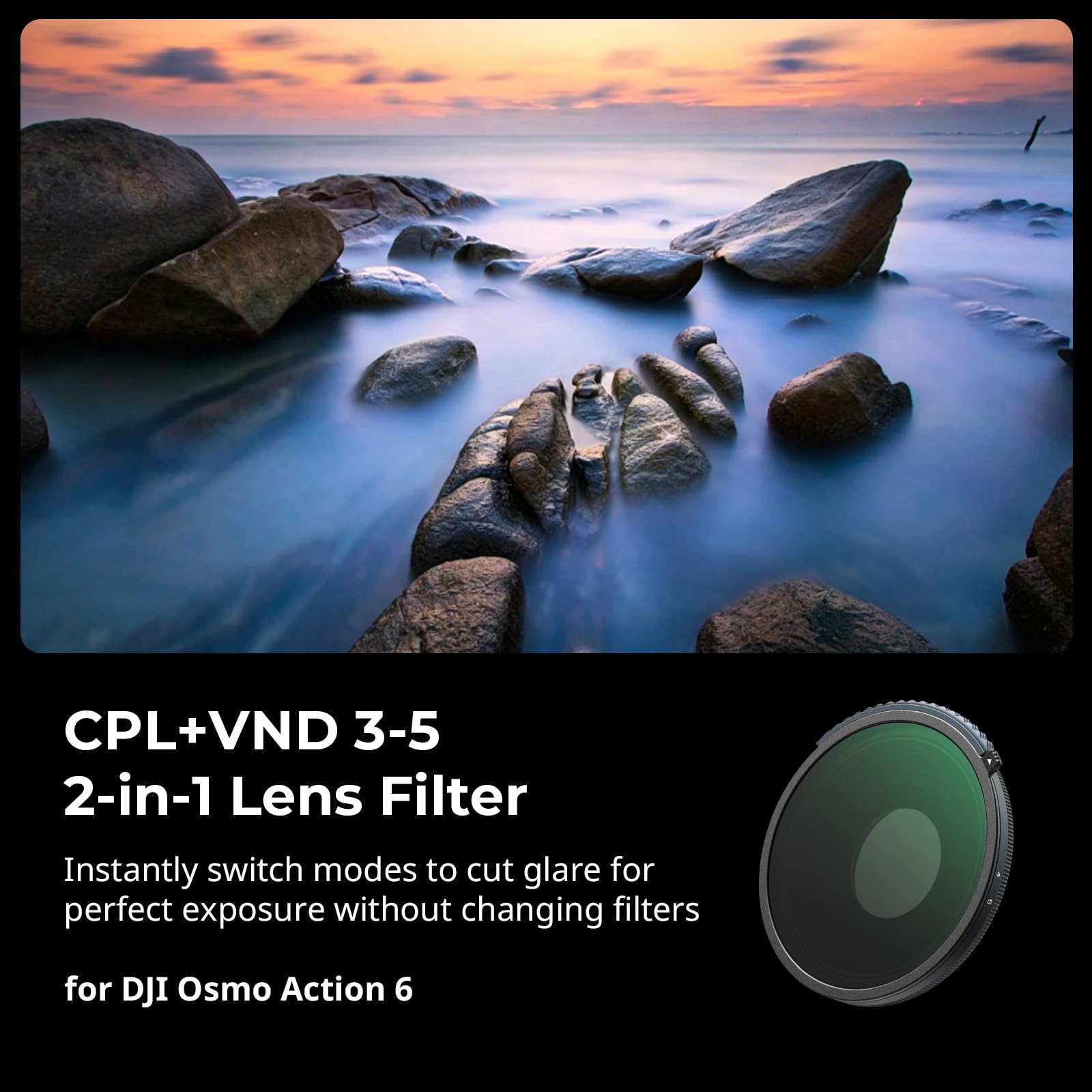 SMALLRIG 2-in-1 CPL/VND 3-5 Filter für DJI Osmo Action 6, Einstellbarer ND8-ND32 & Polarisationsfilter, Action 6 Zubehör für Outdoor- und Action-Videos – 5894