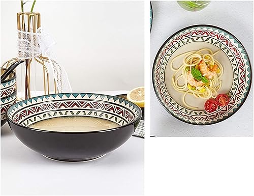 Miniatura 6 de Juego de vajilla de cocina de 18 piezas diseño geométrico retro elegante juego de vajilla de cerámica esmalte reactivo servicio para 6 platos